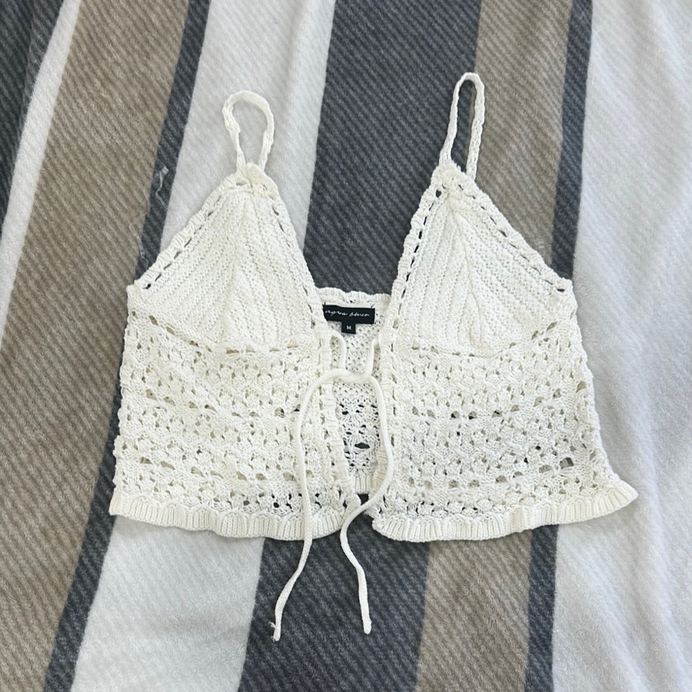 Cream Sleeveless Crop Camisole with Tie Front
